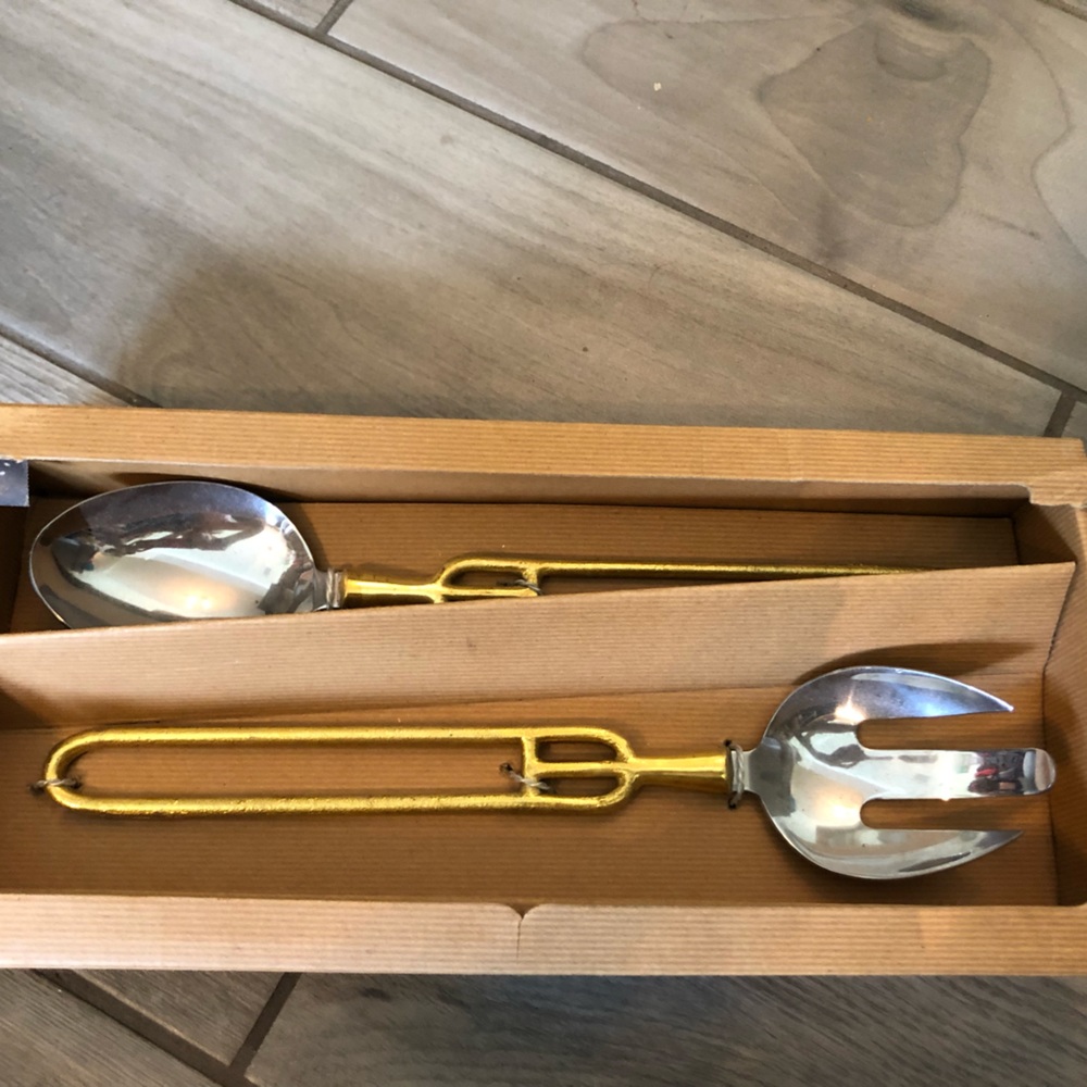 Cuillere & Fourchette A Seruir Pottery Barn Tabletop brass servers Spoon & Fork